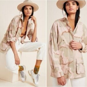 Anthropologie Lida Pink and Tan Camo Utility Jacket | Small